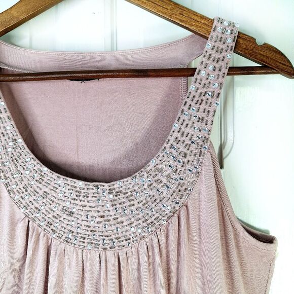 Cable & Gauge Pink Beaded Scoop Neck Tank Top Crystal Collar Sz M - Picture 4 of 14